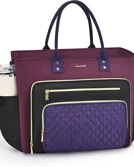 LOVEVOOK Laptop Tote Bag for Women, Work Bags Laptop Bag Nurse Bags With Laptop Compartment, Professional Computer Briefcase With Large Cup Holder, Business Large Purses Handbag Gifts, 17.3 Inch