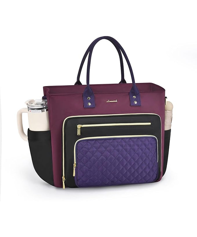 LOVEVOOK Laptop Tote Bag for Women, Work Bags Laptop Bag Nurse Bags With Laptop Compartment, Professional Computer Briefcase With Large Cup Holder, Business Large Purses Handbag Gifts, 17.3 Inch
