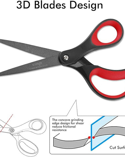 LIVINGO 2 Pack 8" Titanium Non-Stick Scissors, Professional Stainless Steel Comfort Grip, All-Purpose, Straight Office Craft Scissors for DIY(Red/Black)