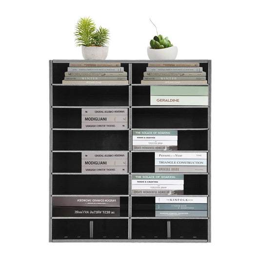 Dorfury 16 Slot Mail Sorter Organizer, Wood Literature Organizer Student Mailbox for Classroom, Desktop File Paper Storage Rack for Office Home School - 20" L×11.8”W×22.3“H (Black, 16-Compartment)