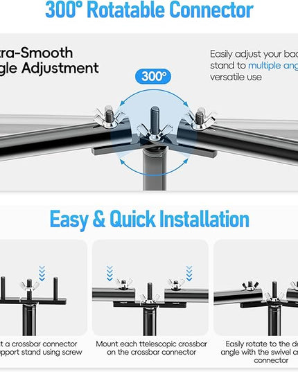 EMART Back Drop Adjustable Stand,30X10ft Backdrop Stand Heavy Duty Photography Background Support System Kit with 300° Angle Rotatable Connector and 12 Spring Clamps for Parties,Wedding,Photo Studio