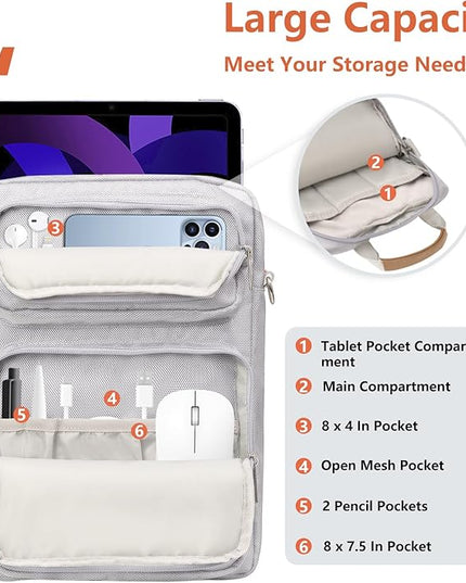 10-13 Inch Tablet Sleeve Bag, Ipad Bag for 13 In/11 in New iPad Pro M4 & 13 in Air M2 2024,iPad Pro 12.9 M2&M1,Ipad 10.9,Galaxy Tab S8+/S9+ 12.4,with Removable Shoulder Strap(Silver)