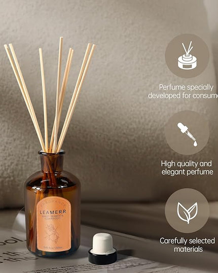 LEAMERR Premium Reed Diffuser Set - 8.8 oz (250 ml) Bedroom Bathroom Living Room Home Fragrance Products Sweet Orange&CEDERWOOD Scent 1 Pack