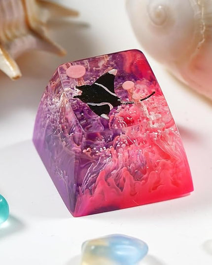Manta Ray Artisan Keycap Magenta Pink Ocean Coral R1 SA Profile Custom Sea Creatures Keycaps 1U ESC Handmade Gaming Resin Key Cap Cherry MX Switch Compatible Mechanical Keyboard Manta Ray Lover Gift