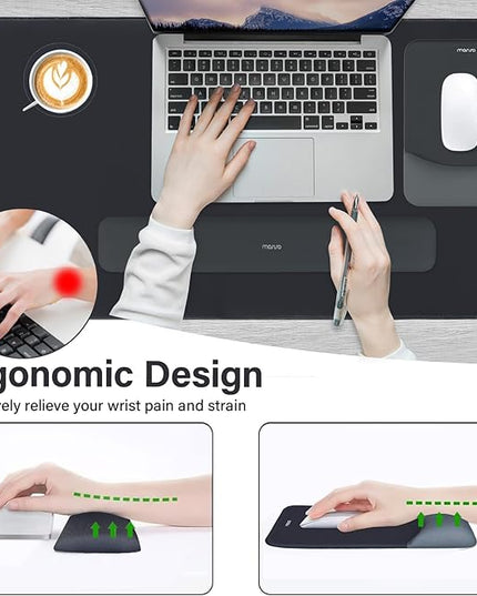 MOSISO Keyboard Mouse Pad Set, Large Gaming Mouse Pad&Rectangular Keyboard Wrist Rest&Mousepad with Wrist Rest&Coaster, Ergonomic Non-Slip&Easy Typing Pad with Curved Silicone Lining, Slate Gray
