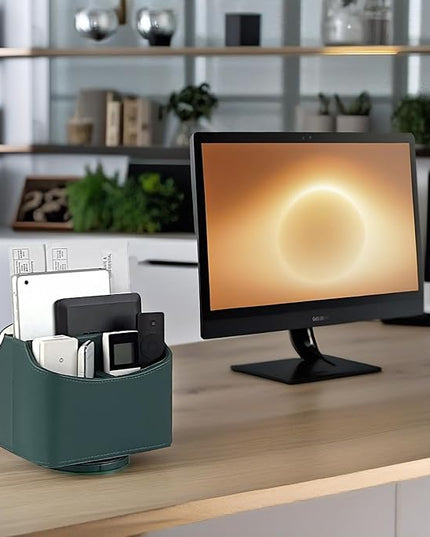 UnionBasic Rotating Desk Organizer, 360 Degree Desk Spinning Caddy, Desktop TV Guide/Mail/Media/Remote Controller Holder Organizer, Vintage Green