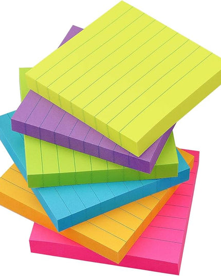 Lined Sticky Notes 3x3 inch Bright Colors Self-Stick Pads 6 Pads/Pack 90 Sheets/Pad Total 540 Sheets