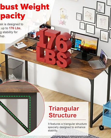 PayLessHere | 55 Inch Computer Desk | Vintage | Office Desk with Metal Frame, Adjustable Feet | Water-Resistant, Scratchproof Surface | Sturdy Writing Table for Home Office or Study | Pack of 1