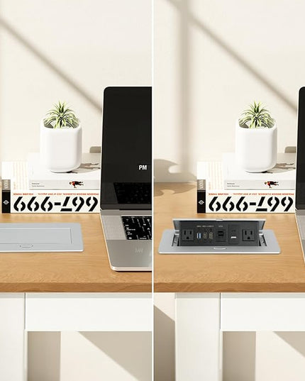 Table Pop up Power Strip Box Desktop Pop Up Outlet Recessed Multimedia Strip Socket Conference Table Power Hub Hidden Table Connection Box with Outlet Network HDMI for Office Desk (Sliver-D)