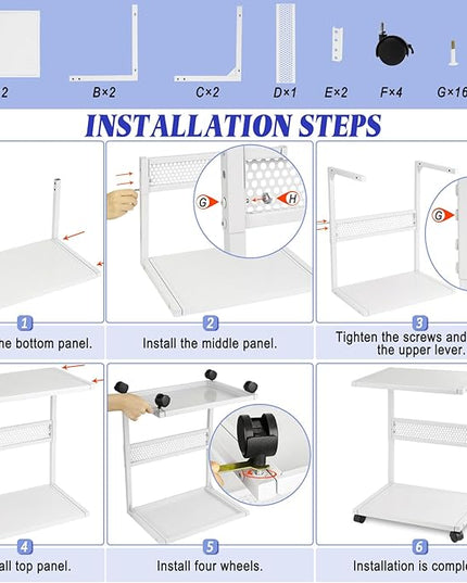 PC Stand Computer Tower Stand 2-Tier Metal CPU Holder with Locking Caster Wheels Suitable for Most PC (S,White)
