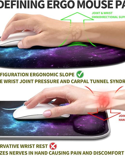 Hokafenle Ergonomic Mouse Pad Wrist Support, Terraced Slope Carpal Tunnel Wrist Pad for Mouse with Unibody Memory Foam, Wrist Rest Pain Relief Mousepad (Galaxy, 11.8x7.9 in)