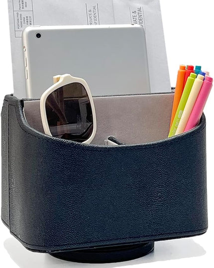 UnionBasic Rotating Desk Organizer, 360 Degree Desk Spinning Caddy, Desktop TV Guide/Mail/Media/Remote Controller Holder Organizer,Fishskin Black