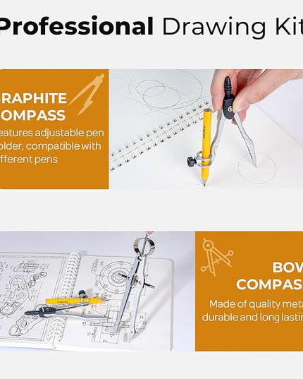 Nicpro 22 PCS Compass Geometry Tools with Case, Drafting Tools Geometry Set with Swing Arm Protractor, Rulers, Metal Compass, Square Set, Mechanical Pencil, Back to School Supplies for Students