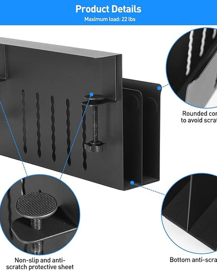 MAXECHO Desk Side Storage, Under Desk Laptop Mount, Table Side Hanging File Organizer, No Drill Clamp On Cable Management Tray, Laptop Holder with Magnetic Pen Holder for Office and Home, Load 22 Lbs
