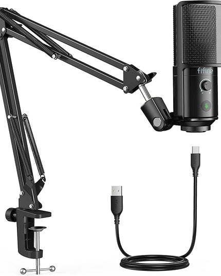 FIFINE USB Podcast Microphone, PC Computer Condenser Microphone Plug & Play Mic Kit with Boom Arm Stand, 16MM Large Diaphragm, Mute Button for Recording Singing Streaming YouTube Gaming-T669PRO1