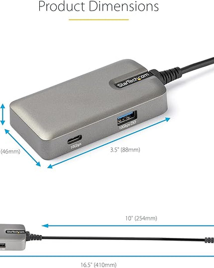 StarTech.com 4-in-1 USB C Hub with Extra Long Cable, 4K 60Hz HDMI, Alt-Mode, 100W Power Delivery, 10Gbps Fast Speed Type C Expansion Hub, Portable Mini Docking Station for MacBook - TAA