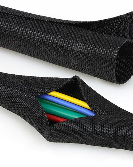 YOUBO Split Braided Cable Sleeve，Flexible Wire Loom Tubing, Automotive Cord Protector Pet Proof, Cable Management for Computer TV Electric Wires Harness 16ft (Black, 5mm（3/16")