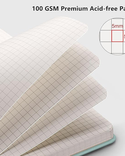 RETTACY Graph Grid Paper Notebook, 192 Pages, A5 Medium Size (5.7'' x 8.3''), 5 Squares per Inch, Leather Hardcover, 100 GSM Thick Paper, for School, Students, Math, Engineering (Blue-gray)