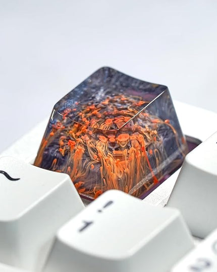 Ocean Coral Artisan Keycap Black and Red Coral Reef R1 OEM Profile Custom Keycaps 1U ESC Handmade Gaming Resin Key Cap Cherry MX Switch Compatible Mechanical Keyboard Lover Gift