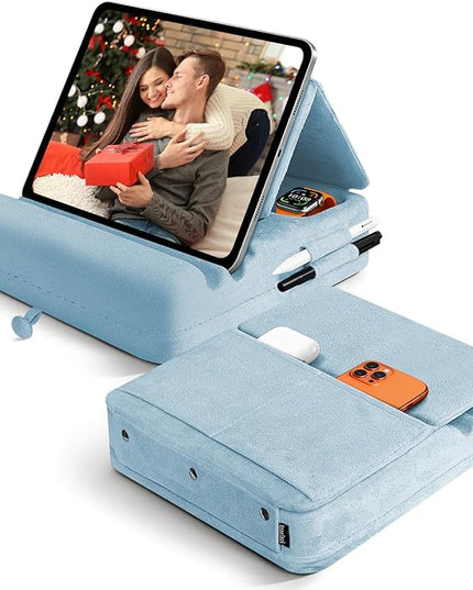 TpeeTeek Tablet Pillow Stand with Storage, Foldable iPad Holder for Lep, Bed, Sofa, and Desk - Soft Pad Dock with Pocket and Stylus Mount Compatible with 4-13" iPad Pro/Air/Mini, Galaxy Tab, Kindle