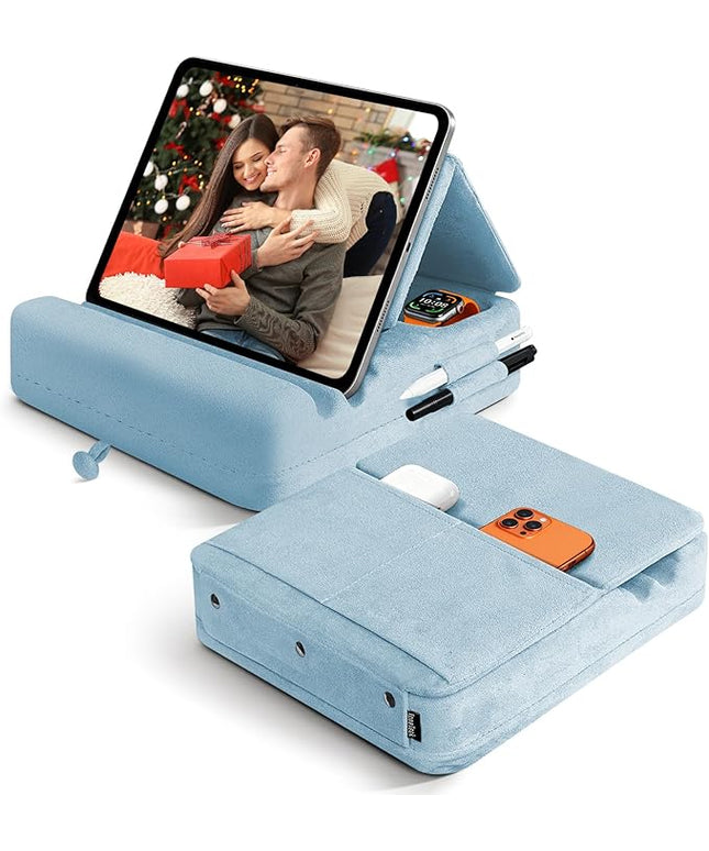 TpeeTeek Tablet Pillow Stand with Storage, Foldable iPad Holder for Lep, Bed, Sofa, and Desk - Soft Pad Dock with Pocket and Stylus Mount Compatible with 4-13" iPad Pro/Air/Mini, Galaxy Tab, Kindle