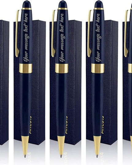 Ancolo Personalized Fancy Pens Quality Advertising Buesiness Gift Office Writing Set- Engraved with Your Message Name Company Team Name, Phone Number Perfect for Business Men 5 Pens/BOX