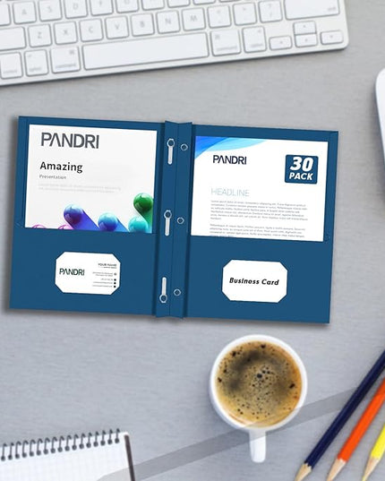 Two Pocket Folders, PANDRI 30 Pack Two Pocket Folders with Prongs, 3 Prong Folders Designed for Office and Classroom, Letter Size Darkblue