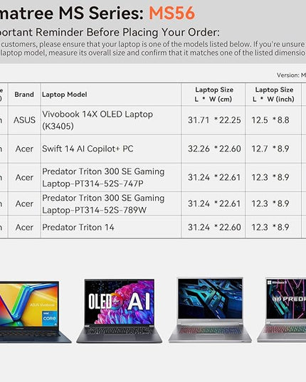 Smatree MS56 Hard EVA Protective Sleeve Case with Stand Compatible for 14 inch ASUS Vivobook 14X OLED Laptop (K3405) Laptop, Acer Swift 14 AI Copilot+ PC, Acer Predator Triton 14