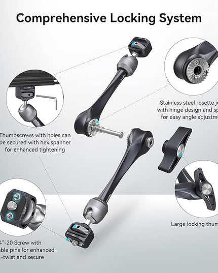 SMALLRIG Rosette Magic Arm 11 Inch with Ball Head, 1/4"-20 Screws, and Anti-Twist Pins, for Cameras/iPads/Monitors/LED Lights/Smartphones/Action Cameras, Max Load Capacity 3kg