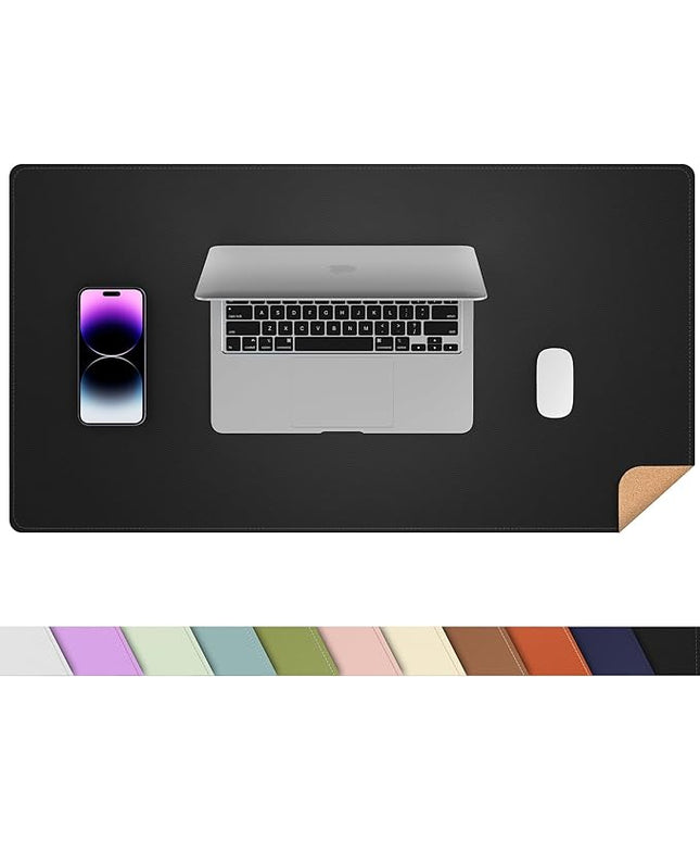 AFIING Dual-Sided Desk Pad, Natural Cork & PU Leather, Desk Mat Protector Non-Slip, Waterproof, Easy Clean,Large Mouse mats for Office and Home Work(Black, 31.5"x17")