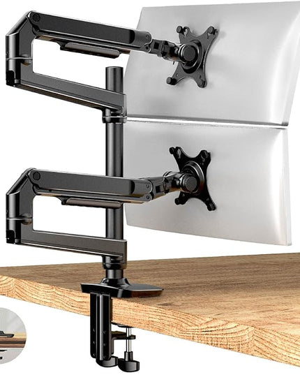 Dual Monitor Mount, Holds Screens up to 40 Inches and 25 lbs, Fully Adjustable Dual Monitor Arm with C-Clamp and Grommet Base, Aluminum, Black