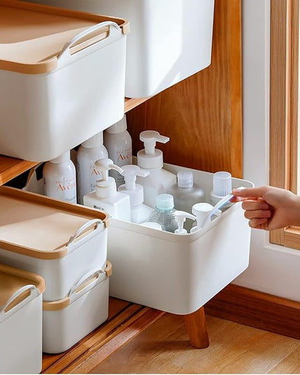 ANMINY 12PCS Plastic Storage Bins Containers with Lids, Large White Storage Organization Bins Boxes, Lidded Plastic Storage Baskets for Closet Shelves Drawers Desktop Home Office