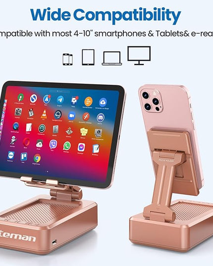 JTEMAN Cell Phone Stand with Bluetooth Speaker,Brithday Gifts for Men Women,Phone Speaker Amplifier,Kitchen Gadgets for Men,Phone Holder for Desk - Rose Gold