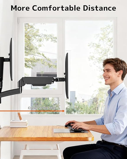 PUTORSEN Dual Monitor Wall Mount for 17-32 inch Flat/Curved Computer Screens, Full Motion Wall Monitor Mount with VESA 75x75/100x100 mm, Each Holds Up to 19.8lbs, Black