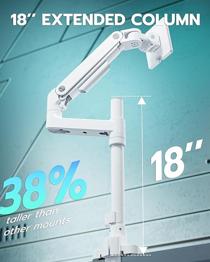 ARES WING Heavy Duty Monitor Arm with USB A/C, Tall Ultrawide Monitor Arm for 17 to 49 inch Screen, Holds 44 lbs, Adjustable Gas Spring Desk Mount, White