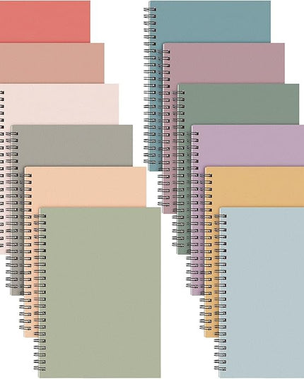 Fuutreo 12 Pcs Spiral Notebook for Work A5 8.3 x 5.7 Inch College Ruled Spiral Journal Notebook Kraft Cover Ruled Paper, 12 Color, 60 Sheets, 120 Pages for Office School(Vintage Color)