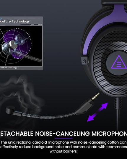 EKSA E900 Headset with Microphone for PC, PS4,PS5, Xbox - Detachable Noise Canceling Mic, 3D Surround Sound, Wired Headphone for Gaming, Computer, Laptop, 3.5MM Jack