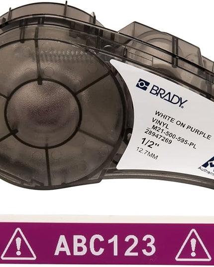 Brady Authentic (M21-500-595-PL) All-Weather Vinyl Label for Indoor/Outdoor ID, Lab and Equipment Labeling, White on Purple- ForM210, M210-LAB, M211, BMP21-PLUS and BMP21-LAB Printers, .5" W, 21' L