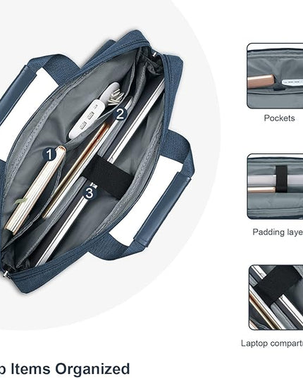 MOSISO Laptop Shoulder Bag 15.6 inch, 15-15.6 inch Computer Bag Compatible with MacBook Pro 16 inch, HP, Dell, Lenovo, Notebook with 2 Raised&1 Flapover&1 Horizontal Pocket&Handle&Belt, Haze Blue