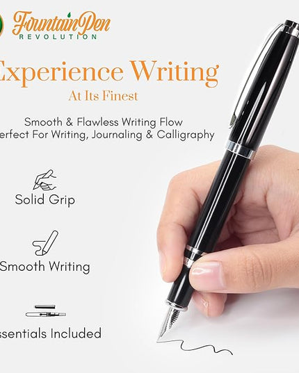 FPR Ambassador Ultra Flex Nib Fountain Pen Set, Black - Refillable Pen w/Cartridges & Converter - Calligraphy Pens for Writing, Journaling & Gifting - Luxury Pens For Smooth Strokes