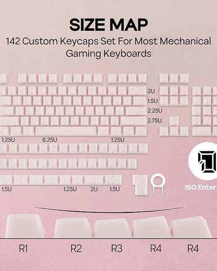 EPOMAKER Creamy Jade PBT Keycaps, 142 Keys, Double Shot, Cherry Profile, 60%/75%/96%/Full Size, Custom Keyboard Keycaps Set for Mechanical Gaming Keyboard (Pink)