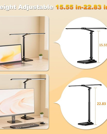 LED Desk Lamp for Office Home, Height Adjustable Architect Desk Light with USB Adapter, Stepless Dimming Desk Lamp Light for Reading, Study, Workbench