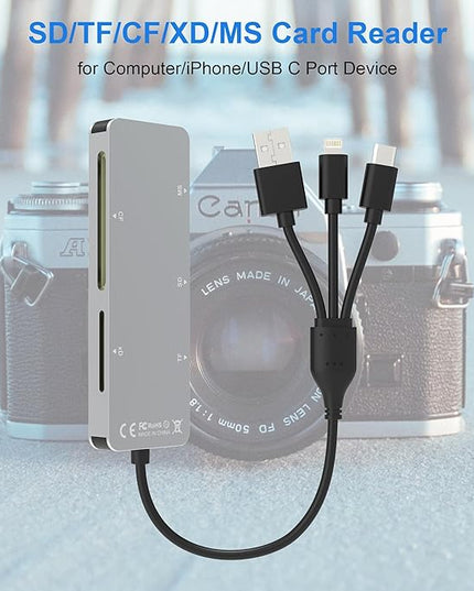Memory Stick Pro Duo Adapter for iPhone/USB C/PC - Aluminum 5 in 1 SD/TF/CF/MS/XD Picture Card Reader, Multi Memory Card Reader USB C Lightning OTG Adapter Memory Stick Pro Duo Mark 2 Adapter