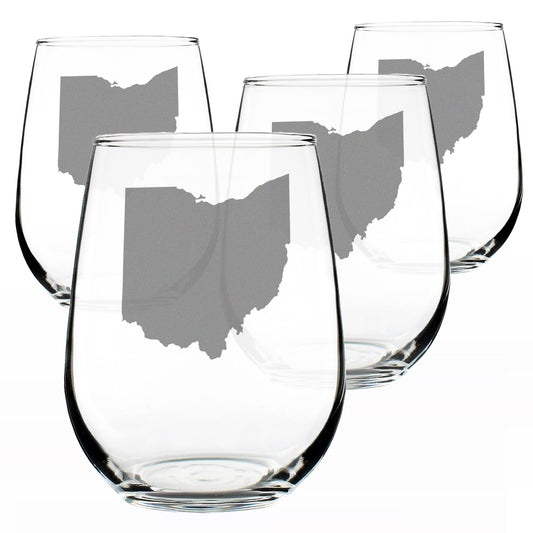 Ohio State Outline Stemless Wine Glass for Ohioans - 17 oz - Set of 4
