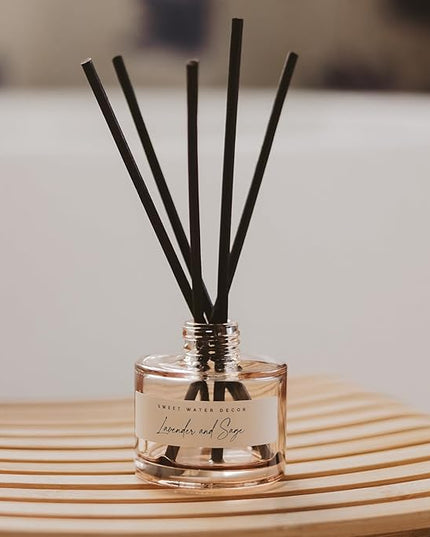 Sweet Water Decor Lavender and Sage Reed Diffuser – Room Decor Aesthetic with Long-Lasting Premium Fragrance of French Lavender, Lime, Fern Leaves for 4 Months – Ideal for Aromatherapy and Home Decor