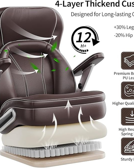 Big and Tall Office Chair, 600lbs Heavy Duty Desk Chair with 5D Arms, Adjustable Lumbar Support & Height, Tilt Function, PU Leather High Back Ergonomic Executive Computer Chair with 3'' Silent Casters