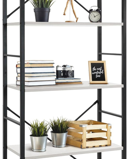 CAPHAUS 5 Tier Bookshelf, 24 Inch Width Free Standing Shelf, Bookcase Shelf Storage Organizer, Industrial Book Shelves for Home Office, Living Room, Kitchen, White Shelves & Metal Frame