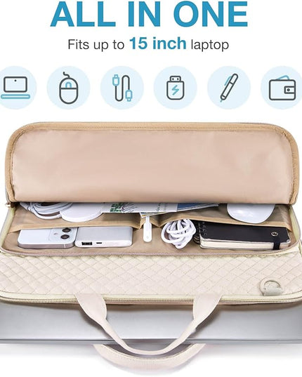 BAGSMART 15.6 Inch Laptop Shoulder Bag, Laptop Sleeve Compatible with MacBook Pro 16 Inch,15.6 Inch HP,Dell,Acer Aspire,Asus Notebook, Protective Case with Shoulder Strap,Pocket,Handle, Beige