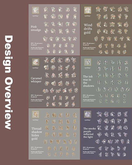 Miyouluna 216PCS Floral Alphabet & Number Stickers Set, Waterproof Letter PET Stickers for Scrapbooking, Journaling, DIY Crafts, Card Making