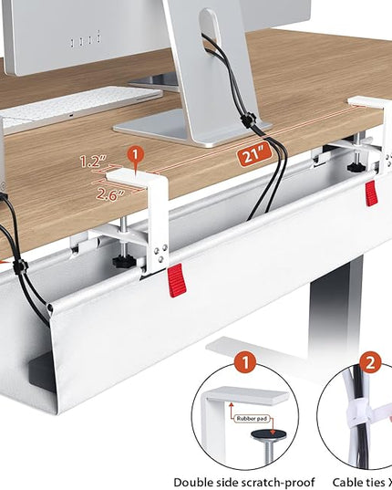 Univivi No Drill Under Desk Cable Management Tray, 36" Cord Organizer for Table, Clamp/Screw Mount Desk Cable Management, Premium Fabric Cable Management Tray for Office, Home